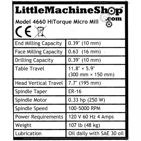 Label, Front Panel, HiTorque Micro Mill, ER-16